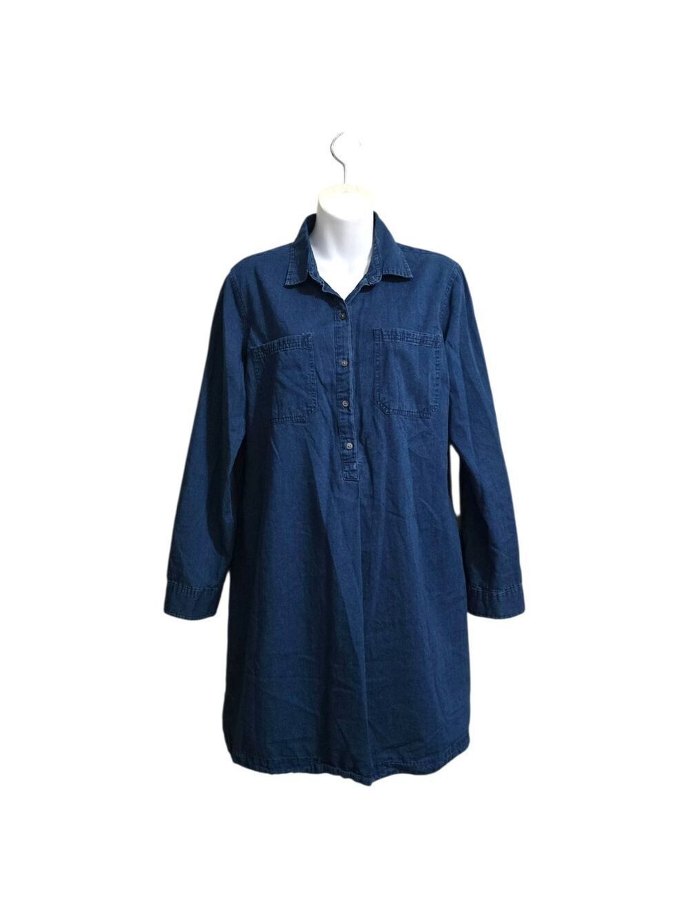 Old Navy Long Sleeve Chambray Shirt Dress In Dark Wash Blue Sz L